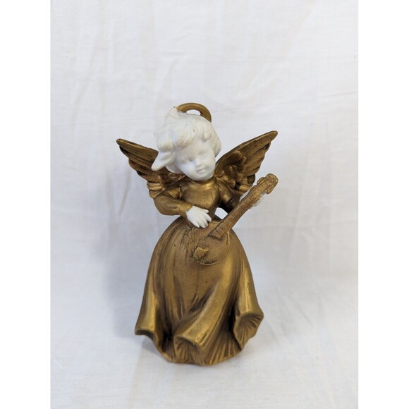 Vintage ARDALT Angel Figurine #7500 Mandolin Gold White Ceramic Porcelain - Picture 1 of 6